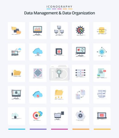 Illustration for Creative Data Management And Data Organization 25 Flat icon pack  Such As management. setting. data. computer. connection - Royalty Free Image