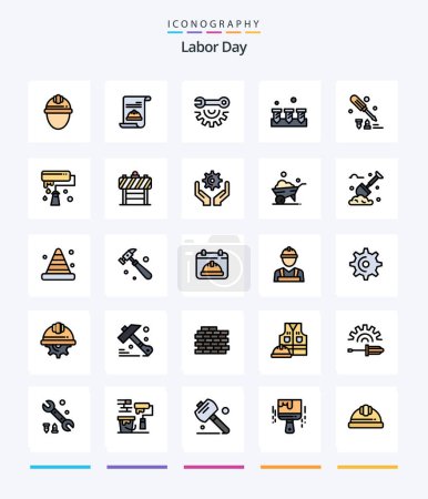 Téléchargez les illustrations : Creative Labor Day 25 Line FIlled icon pack  Such As screw driver. equipment. invite. construction. repair - en licence libre de droit
