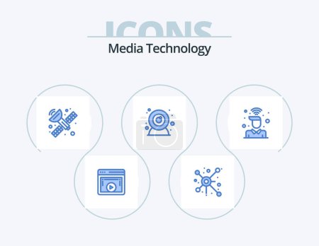 Ilustración de Media Technology Blue Icon Pack 5 Icon Design. signal. desk. connection. web camera. camera - Imagen libre de derechos