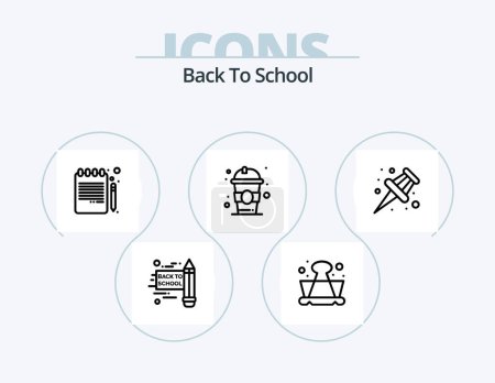 Téléchargez les illustrations : Back To School Line Icon Pack 5 Icon Design. education. drink. education. sharpener. education - en licence libre de droit
