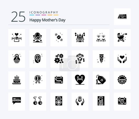 Illustration for Happy Mothers Day 25 Solid Glyph icon pack including mom . hat . furniture . hand watch - Royalty Free Image