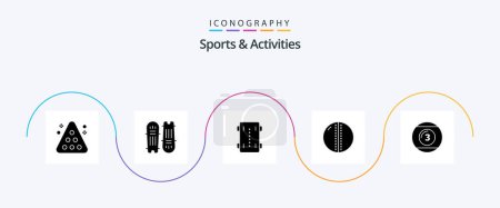 Illustration for Sports and Activities Glyph 5 Icon Pack Including leather ball. cricket ball. cricket equipment. skateboard. sport - Royalty Free Image