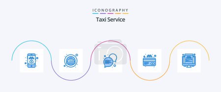 Téléchargez les illustrations : Taxi Service Blue 5 Icon Pack Including . website. conversation. traveling. credit - en licence libre de droit