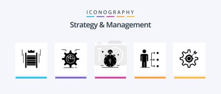 Téléchargez les illustrations : Strategy And Management Glyph 5 Icon Pack Including network. connect. chart. alert. time. Creative Icons Design - en licence libre de droit