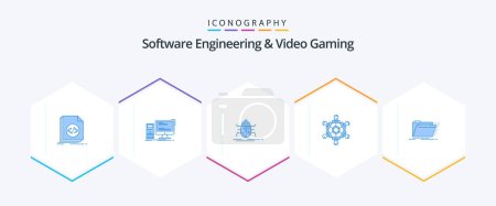 Illustration for Software Engineering And Video Gaming 25 Blue icon pack including game. cooperation. pc. virus. insect - Royalty Free Image