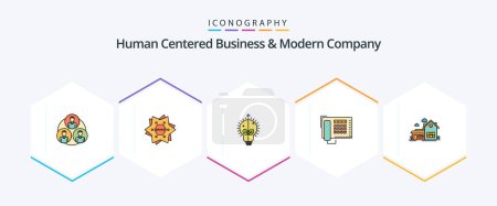 Illustration for Human Centered Business And Modern Company 25 FilledLine icon pack including home. number. shape. fax. light - Royalty Free Image