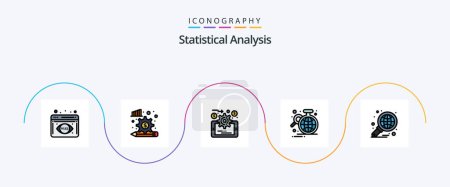 Téléchargez les illustrations : Statistical Analysis Line Filled Flat 5 Icon Pack Including global. analysis. data management. statistic. data - en licence libre de droit