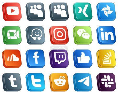Téléchargez les illustrations : Isometric 3D Social Media Brand Icon Set 20 icons such as sound. professional. waze. linkedin and wechat icons. Premium and high-quality - en licence libre de droit