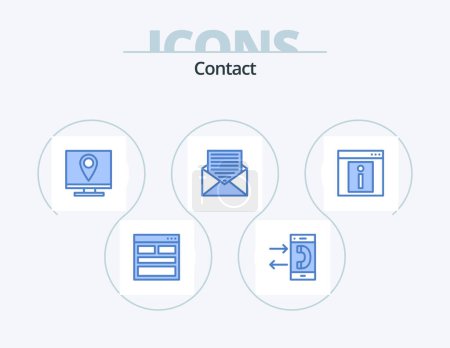 Téléchargez les illustrations : Contact Blue Icon Pack 5 Icon Design. email. communication. conversation. page. contact us - en licence libre de droit