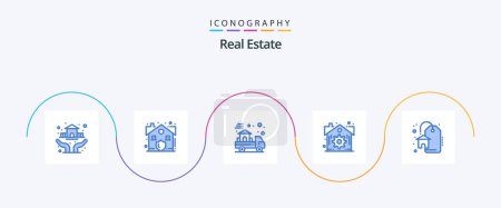 Illustration for Real Estate Blue 5 Icon Pack Including sale. discount. delivery. settings. estate - Royalty Free Image