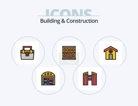 Ilustración de Building And Construction Line Filled Icon Pack 5 Icon Design. toolkit. construction. house. box. transformer - Imagen libre de derechos