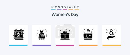 Illustration for Womens Day Glyph 5 Icon Pack Including women. day. gift box. celebrate. day. Creative Icons Design - Royalty Free Image