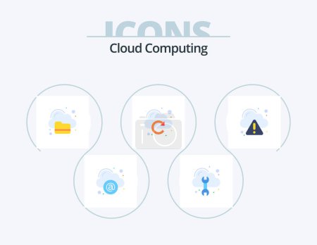 Téléchargez les illustrations : Cloud Computing Flat Icon Pack 5 Icon Design. error. computing. refresh. cloud - en licence libre de droit