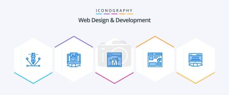 Illustration for Web Design And Development 25 Blue icon pack including advert. web. web. page. browser - Royalty Free Image