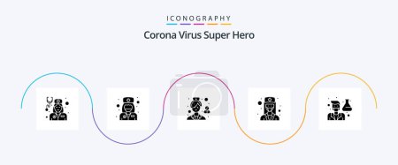 Téléchargez les illustrations : Corona Virus Super Hero Glyph 5 Icon Pack Including female. nurse. avatar. girl. pharmacist - en licence libre de droit