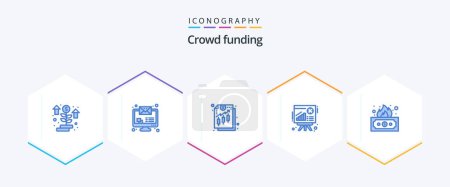 Illustration for Crowdfunding 25 Blue icon pack including income. risky. finance. sales. chart - Royalty Free Image