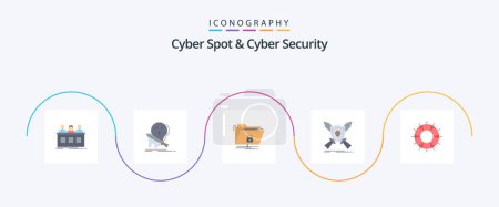 Téléchargez les illustrations : Cyber Spot And Cyber Security Flat 5 Icon Pack Including game. badge. kill. secure. folder - en licence libre de droit