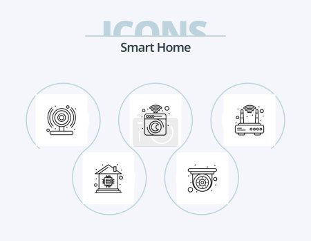 Ilustración de Smart Home Line Icon Pack 5 Icon Design. house. power. chip. house. energy - Imagen libre de derechos