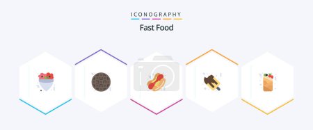 Téléchargez les illustrations : Fast Food 25 Flat icon pack including . fast food. food. drink. food - en licence libre de droit