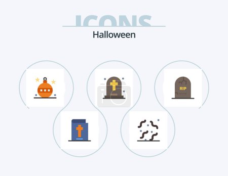 Ilustración de Halloween Flat Icon Pack 5 Icon Design. grave. tombstone. easter. halloween. dead - Imagen libre de derechos