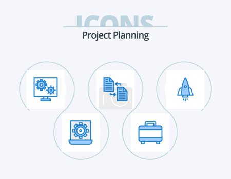 Téléchargez les illustrations : Project Planing Blue Icon Pack 5 Icon Design. transfer. file. configure. document. setting - en licence libre de droit