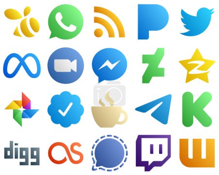 Illustration for 20 Unique Gradient Social Media Icons such as qzone. fb. facebook and facebook icons. High definition and professional - Royalty Free Image