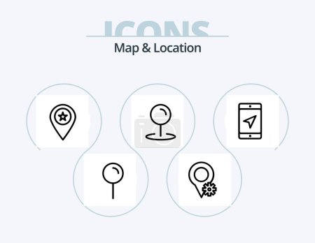 Ilustración de Mapa y ubicación Línea Icon Pack 5 Icon Design. .. .. pin. pin. mapa - Imagen libre de derechos