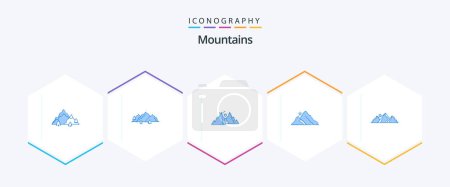 Illustration for Mountains 25 Blue icon pack including . . nature. sun. nature - Royalty Free Image
