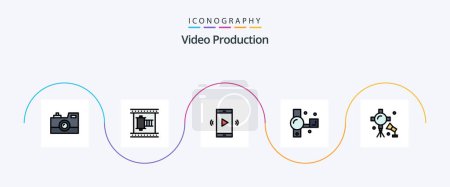 Illustration for Video Production Line Filled Flat 5 Icon Pack Including handycam. camcorder. movie reel. volume. open volume - Royalty Free Image
