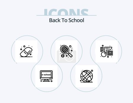 Ilustración de Back To School Line Icon Pack 5 Icon Design. transportation. bus. school. paper. doc - Imagen libre de derechos