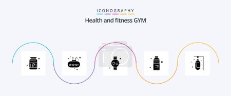 Illustration for Gym Glyph 5 Icon Pack Including boxer. water. swim. food. bottle - Royalty Free Image