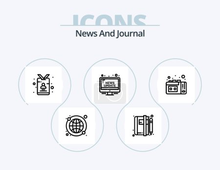 Ilustración de News Line Icon Pack 5 Icon Design. newspaper. recording. hot. professional. mic - Imagen libre de derechos