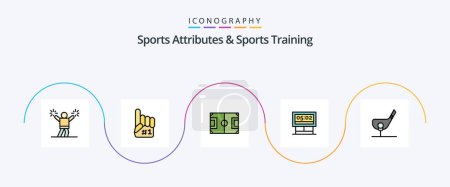 Ilustración de Sports Atributes And Sports Training Line Filled Flat 5 Icon Pack Including aim. score. field. game. soccer - Imagen libre de derechos