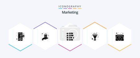 Illustration for Marketing 25 Glyph icon pack including watch. events. marketing. calendar. sales - Royalty Free Image