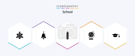 Ilustración de School 25 Glyph icon pack including . graduation hat. pencil. education. globe - Imagen libre de derechos