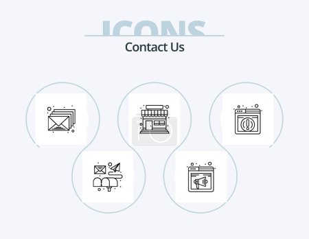 Ilustración de Contact Us Line Icon Pack 5 Icon Design. communication. question. view. q&a. dial pad - Imagen libre de derechos