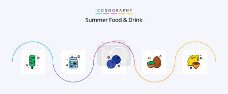 Ilustración de Summer Food and Drink Line Filled Flat 5 Icon Pack Including healthy. kiwi. blue. healthy. fruit - Imagen libre de derechos