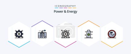 Ilustración de Power And Energy 25 FilledLine icon pack including construction and tools. energy. atom. electricity. power - Imagen libre de derechos