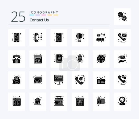 Téléchargez les illustrations : Contact Us 25 Solid Glyph icon pack including letter. box. mobile. send. message - en licence libre de droit