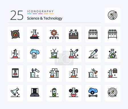 Illustration for Science And Technology 25 Line Filled icon pack including lab glassware. erlenmeyer flask. scientific. chemical flask. work management - Royalty Free Image