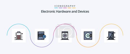 Illustration for Devices Line Filled Flat 5 Icon Pack Including technology. minidisc. cinema. electronics. phone - Royalty Free Image