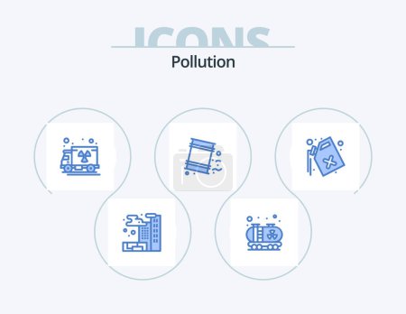 Illustration for Pollution Blue Icon Pack 5 Icon Design. . pollution. truck. gas. pollution - Royalty Free Image