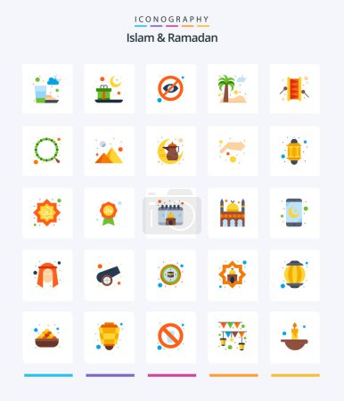 Téléchargez les illustrations : Creative Islam And Ramadan 25 Flat icon pack  Such As bedug. pine tree. blind. palm. dates - en licence libre de droit