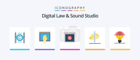 Téléchargez les illustrations : Digital Law And Sound Studio Flat 5 Icon Pack Including insight. idea. open. creativity. law. Creative Icons Design - en licence libre de droit