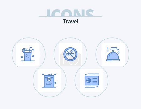 Illustration for Travel Blue Icon Pack 5 Icon Design. restaurant. food. fruit. travel. hotel - Royalty Free Image