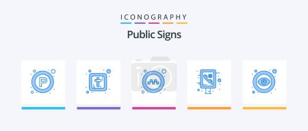Téléchargez les illustrations : Public Signs Blue 5 Icon Pack Including public. eye. service. public. information. Creative Icons Design - en licence libre de droit
