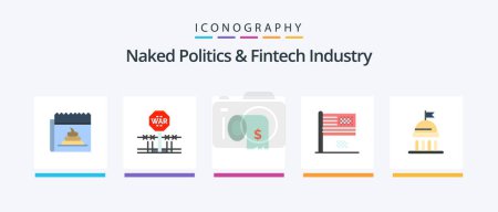 Illustration for Naked Politics And Fintech Industry Flat 5 Icon Pack Including decline. american dream. occupation. finance. costs. Creative Icons Design - Royalty Free Image