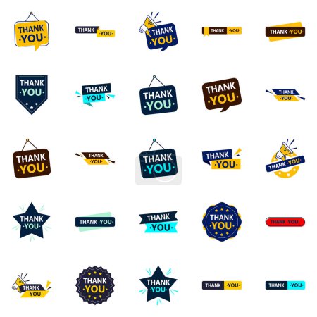 Illustration for 25 Fresh Vector Icons for a modern and fresh thank you message - Royalty Free Image