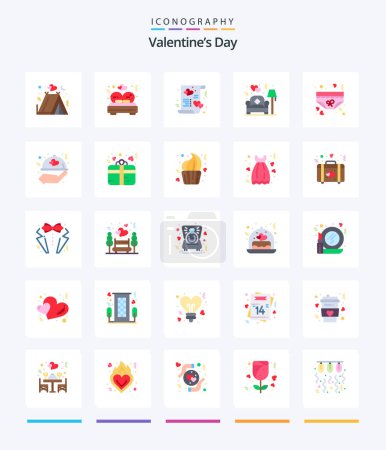 Téléchargez les illustrations : Creative Valentines Day 25 Flat icon pack  Such As clothing. sofa. card. lamp. marry - en licence libre de droit