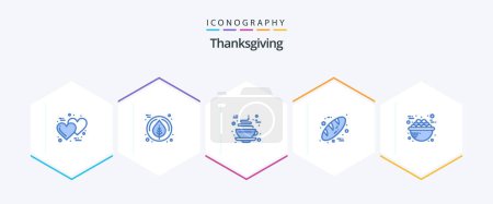 Ilustración de Thanksgiving 25 Blue icon pack including porridge. bowl. coffee. thanks day. bread - Imagen libre de derechos